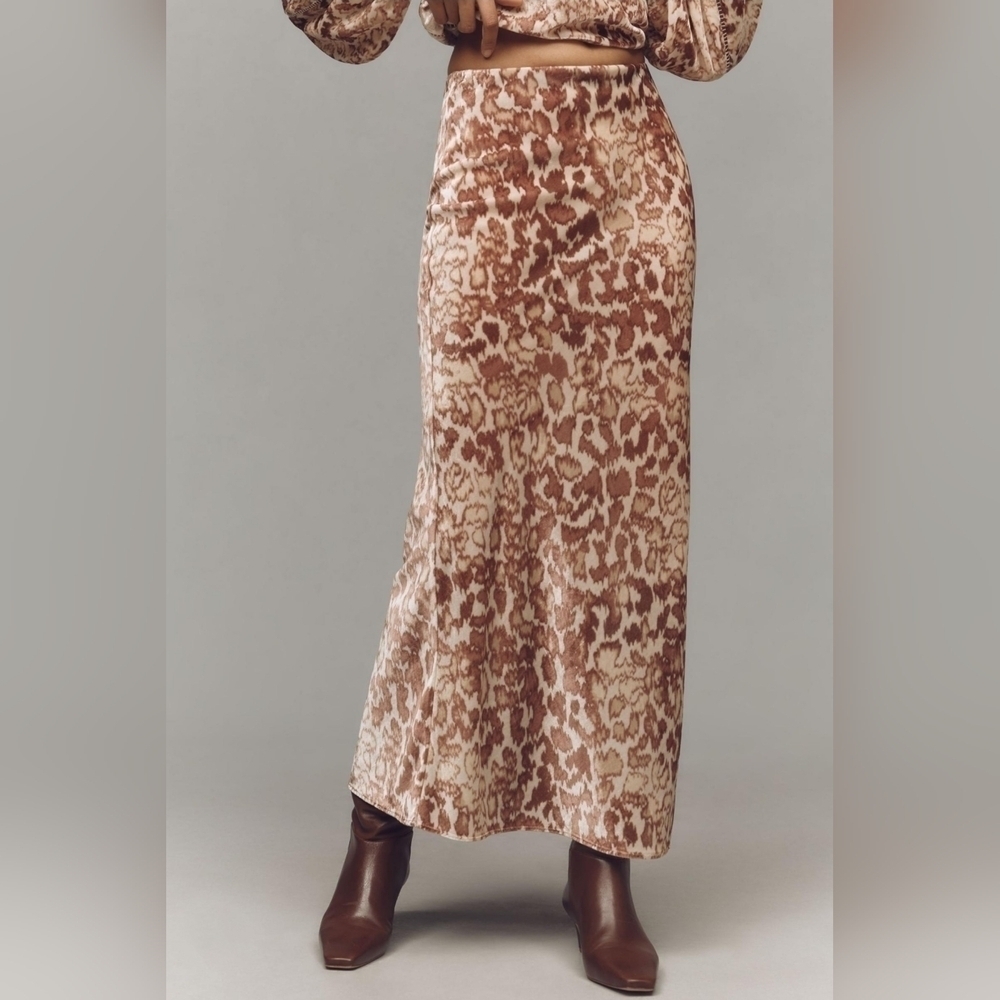 Anthropologie The Tilda Maxi Slip Skirt: Velvet Edition, Neutral Pattern, XS